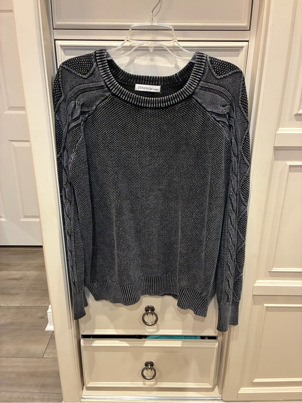 Zenana Outfitters Women's Dark Gray Textured Crew Neck Sweater